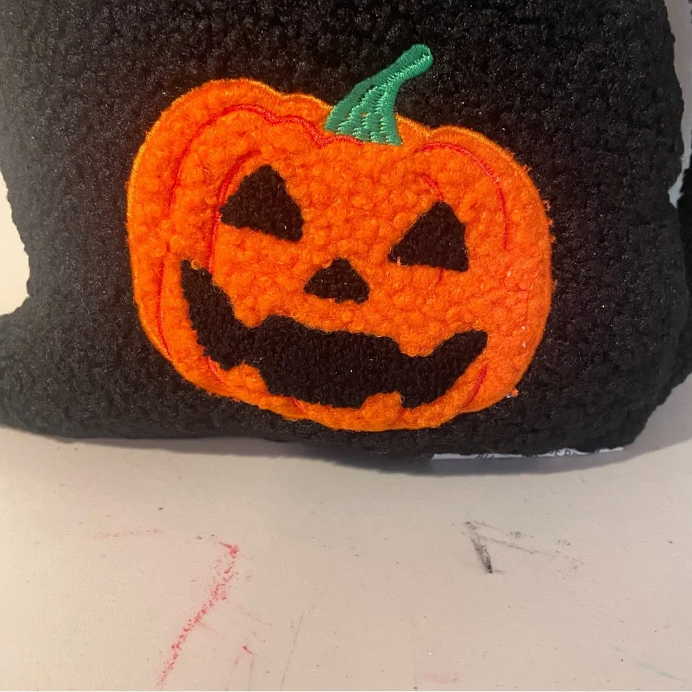 Decorative Halloween Black Cat Pillow with Pumpkin Design 12in” X 17in” - Picture 3 of 7